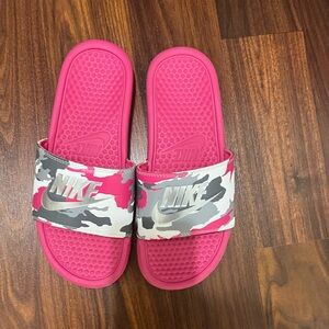 Nike Pink and Gray Camo Slide Sandals